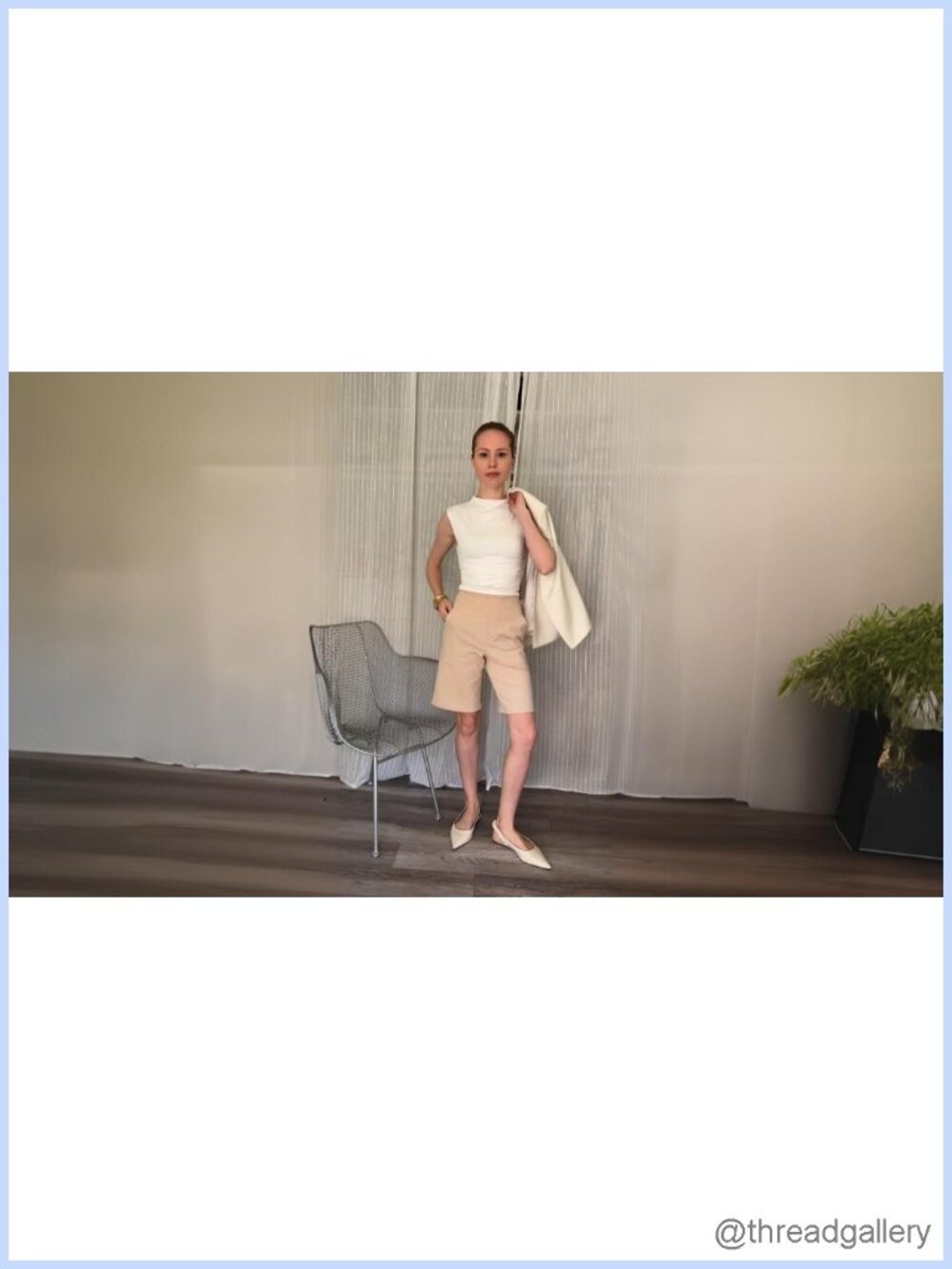 High Rise Bermuda Shorts 10" Inseam Slash Pockets Drawstring - Picture 6 of 6